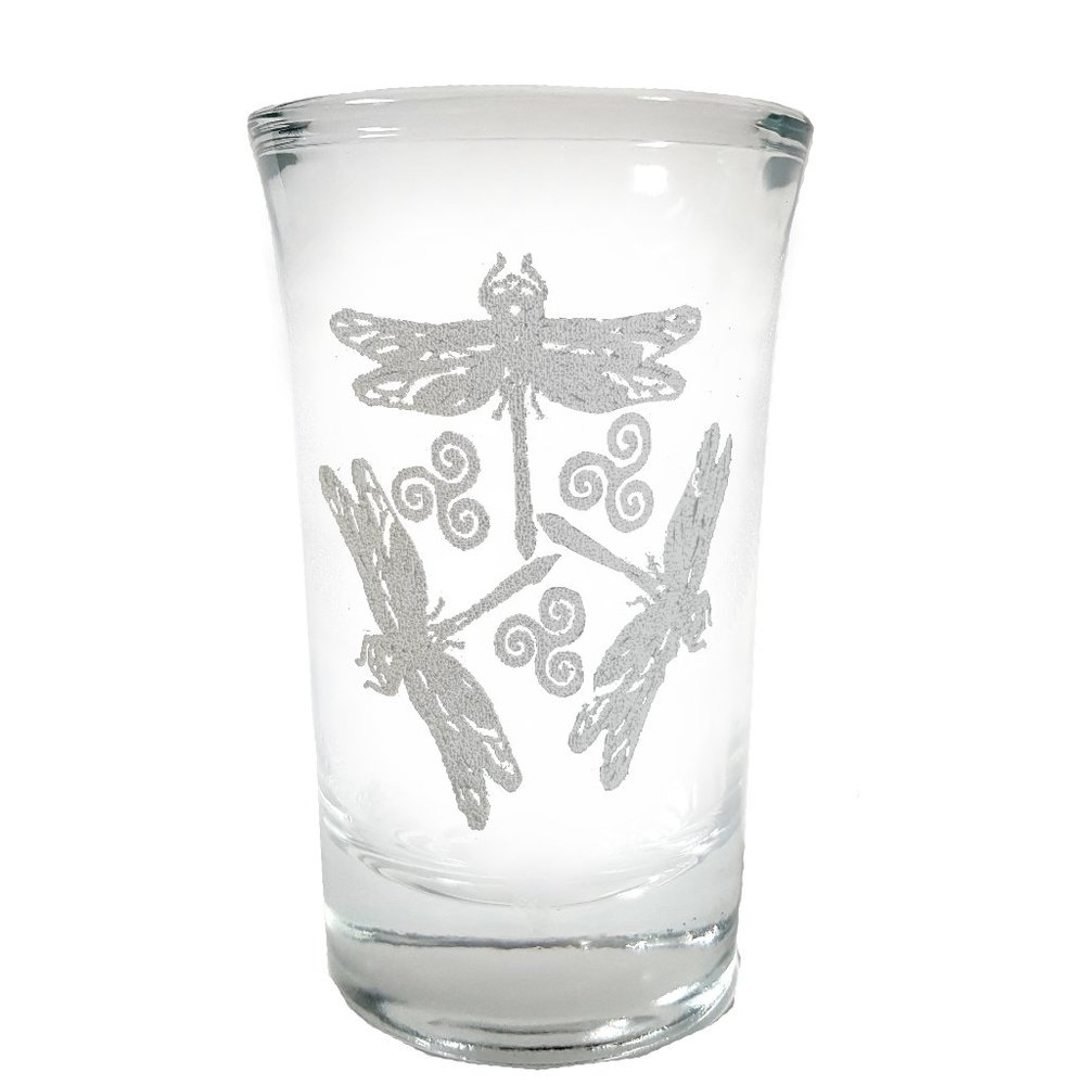 Celtic Dragonfly Engraved Shot Glass 1.5 Ounces